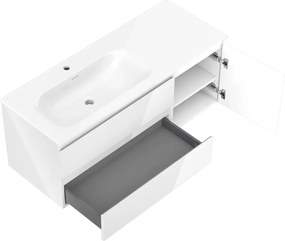 Mexen Orio, kúpeľňová skrinka 120 cm s umývadlom Vela vľavo, 2S, 1D, biela lesklá, 91A13-12047-3-BBFFF00-W23L00