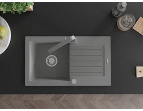 Mexen Pablo, granitový drez 752x436x161 mm, 1-komorový a šedá batéria Rita, šedá, 6510-71-670300-71