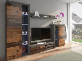 Obývacia stena Rumba, vintage optika kovu/dreva%