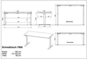 Polohovací pracovný stôl s elektricky nastaviteľnou výškou 80x160 cm Agenda – Germania