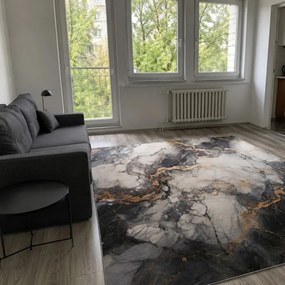 Protišmykový koberec NOVO mramor čierny / zlatý