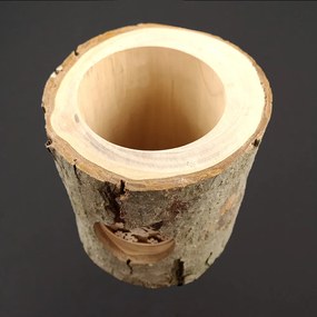 AMADEA Svietnik z kôrového kmeňa s vkladom - vtáčiky 12 cm