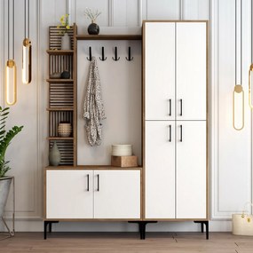Vešiak s botníkom, policami a skriňou Viyana Walnut and White