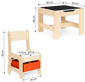 Zostava detského nábytku, stôl + 2 stoličky, kriedová tabuľa, ECOTOYS