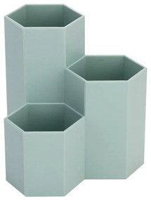 Plastový stojan na perá s 3 priehradkami - šesťuholník zelený Zelená HIPS Plast