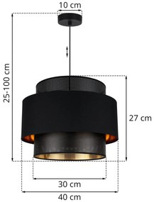Závesné svietidlo Asti, 1x PVC/čierne textilné tienidlo, (fi 40cm), g/c