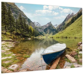 Sklenený obraz - Seealpsee, jazero Švajčiarska (70x50 cm)