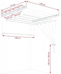 Erga Erga, stropný vešiak na sušenie bielizne 6x140 cm, biela, ERG-SEP-10SUSSUF6PP14