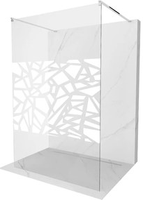 Mexen Kioto, priechodná sprchová zástena 100 x 200 cm, 8mm sklo číre/biely vzor, 2x chrómová stabilizačná rozpera, 800-100-002-01-85