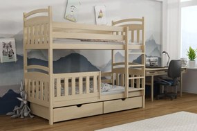Detská poschodová posteľ z masívu borovice ADAM so šuplíkmi - 200x90 cm - PRÍRODNÁ BOROVICA