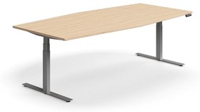 Výškovo nastaviteľný rokovací stôl QBUS, ovál, 2400x1200 mm, stieborný rám, dub