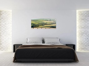 Obraz - Drevená polica s krajinou (120x50 cm)