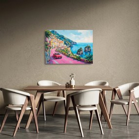 Sklenený obraz - Ružová cesta na pobreží (70x50 cm)