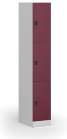 Šatníková skrinka S1 s úložnými boxmi, 3 boxy, 1850 x 300 x 500 mm, demont, kódový zámok, červené dvere