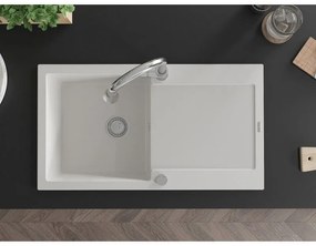 Mexen Leo, 1-komorový granitový drez 900x500x190 mm a drezová batéria Elia, biela, 6501-20-670101-00