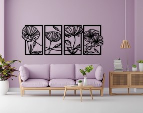 Štvordielny drevený obraz - Lúčnych kvetov - Čierna