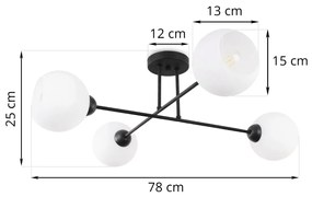 Stropné svietidlo Eliza, 4x biele sklenené tienidlo, B