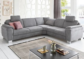 Rohová sedacia súprava s kreslom Omaha, šedá látka, s funkciami