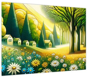Obraz - Dedina v žlto-zelenej (70x50 cm)
