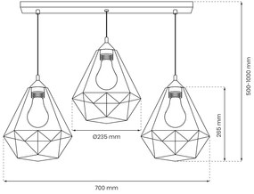 Závesné svietidlo Basket, 3x sivé drôtené tienidlo, gr