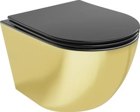 Mexen Lena Miska WC Rimless s pomaly padajúcou doskou slim, duroplast, čierna matná/zlatá - 30224076