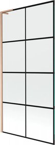 Mexen Next L, 1-krídlová vaňová zástena 90 x 150 cm, 6mm číre sklo-čierny vzor, medený profil, 895-090-000-03-77-65