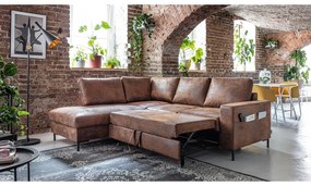 Hnedá rozkladacia rohová pohovka z imitácie kože (ľavý roh) Lofty Lilly – Miuform