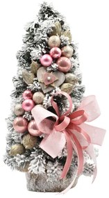 Zasnežený malý vianočný stromček ozdobený Ružový 50cm
