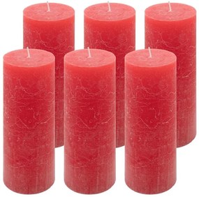 Červená parafínová sviečka rustikálna 20 cm, 90 h, súprava 6