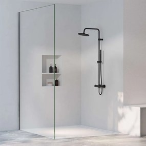 STEINBERG 390 nástenný sprchový systém s termostatom, horná sprcha priemer 220 mm, tyčová ručná sprcha 1jet, matná čierna, 3902721S