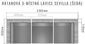 Deokork Ratanová 3-miestna lavica SEVILLA (sivá)