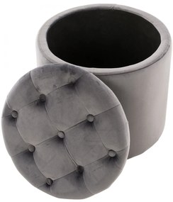 Taburetka s úložným priestorom Pantin - zamat, v42 x Ø44 cm - Sivá