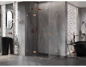 Mexen Lunar Duo, výklopný sprchový kút 115 x 110 cm, 8mm číre sklo, profil medená matná, 834-115L-110P-65-00