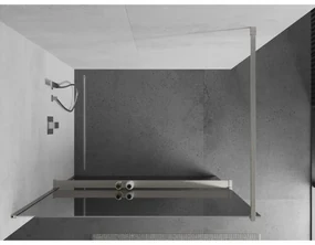 Mexen Kioto+, sprchová zástena Walk-In s poličkou a vešiakom 100 x 200 cm, 8mm sklo vzor zrkadlo, brúsená oceľ profil, 800-100-121-97-50