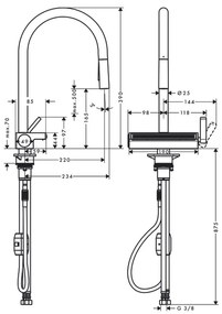 Hansgrohe M81, drezová batéria Aquno Select s výsuvnou koncovkou a plochým sprchovým prúdom, vzhľad nerezový, HAN-73837800