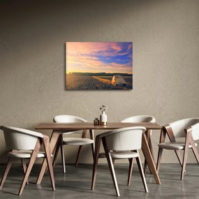 Obraz žltého auta v poli (70x50 cm)