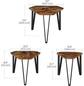 Sada 3 ks odkladacích stolíkov ELDUR, hnedá/čierna