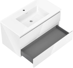 Mexen Orio, kúpeľňová skrinka 90 cm s umývadlom Otis, 2 zásuvky, biela lesklá, 91A10-09047-2-BFF00-W18M00