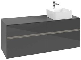 VILLEROY &amp; BOCH Collaro závesná skrinka pod umývadlo na dosku (umývadlo vpravo), 4 zásuvky, s LED osvetlením, 1400 x 500 x 548 mm, Glossy Grey, C047B0FP