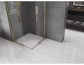 Mexen Velar Duo, sprchový kút s posuvnými dverami 90(dvere) x 90(dvere) cm, 8mm číre sklo, zlatý lesklý profil, 871-090-090-02-50