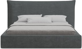 Tmavosivá čalúnená dvojlôžková posteľ s úložným priestorom s roštom 160x200 cm Esala – Makamii