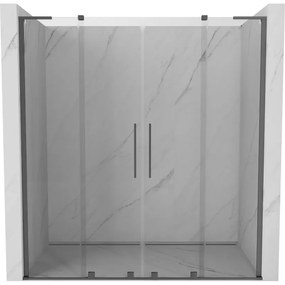 Mexen Velar L Duo, posuvné sprchové dvere do otvoru 180 cm, 8mm číre sklo, brúsený grafit, 871-180-003-02-95