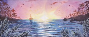 Obrázok - Západ slnka nad vodou, aquarel (120x50 cm)