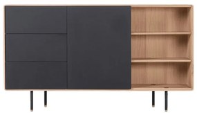 Nízka komoda z dubového dreva v čierno-prírodnej farbe 176x100 cm Fina - Gazzda