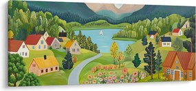 Obraz - Dedina v horách (120x50 cm)