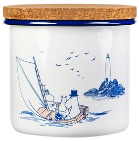 Dóza s vekom Moomins Sailors 1,3l, smalt-korok / modro-bílá