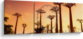 Obraz - Západ slnka v uličke Baobab (s hodinami) (90x30 cm)