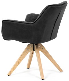 Autronic - Židle jídelní, šedá látka a černá látka v dekoru broušené kůže, noha masiv dub, otočný mechanismus 360° - HC-D7180 GREY2 AKCE