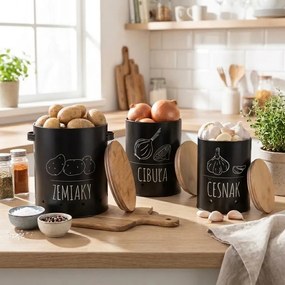 ORION Dóza na cesnak, plech/bambus priem. 11 cm, BLACK CZ