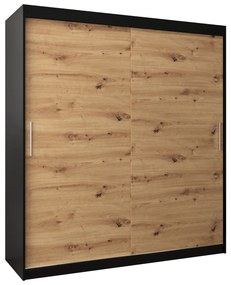 Šatníková skriňa 180 cm Toki (Čierna matná + Dub artisan). Akcia -40%. Vlastná spoľahlivá doprava až k Vám domov. 1064837